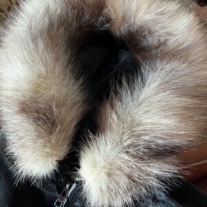 Women's Black genuine silver fox Fur-Trimmed Jacket